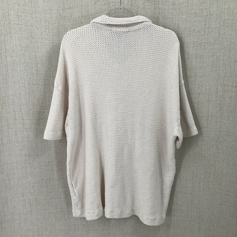 AllSaints Munroe Shirt Mens XL Cream Cotton Open Knit Luxury Minimalist - Picture 2 of 9